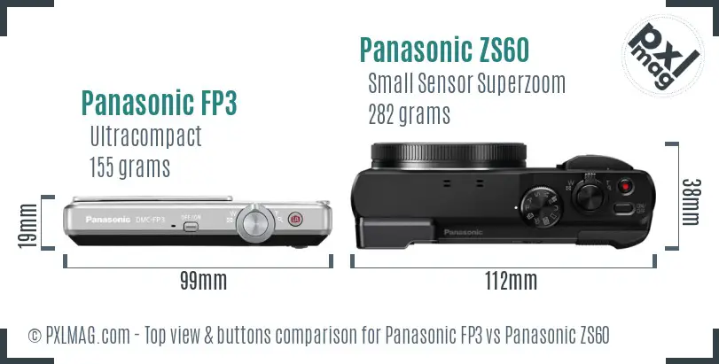 Panasonic FP3 vs Panasonic ZS60 top view buttons comparison