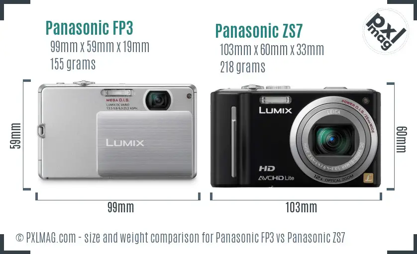 Panasonic FP3 vs Panasonic ZS7 size comparison