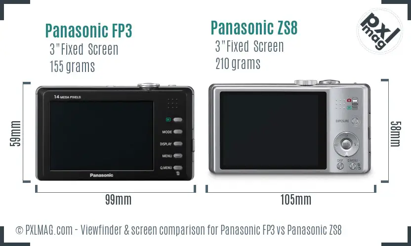 Panasonic FP3 vs Panasonic ZS8 Screen and Viewfinder comparison