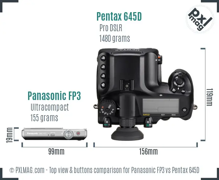 Panasonic FP3 vs Pentax 645D top view buttons comparison
