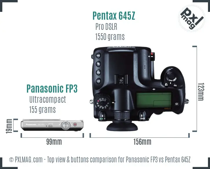 Panasonic FP3 vs Pentax 645Z top view buttons comparison