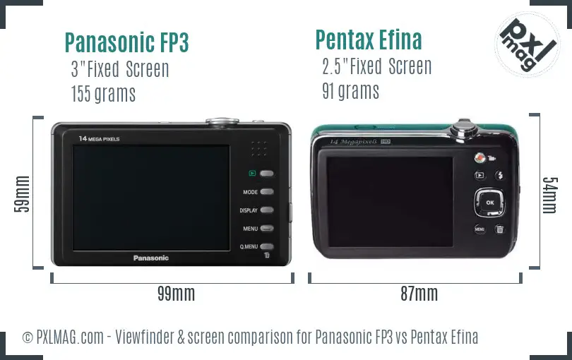 Panasonic FP3 vs Pentax Efina Screen and Viewfinder comparison