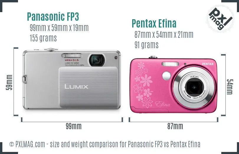 Panasonic FP3 vs Pentax Efina size comparison