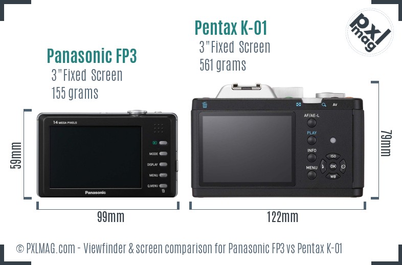 Panasonic FP3 vs Pentax K-01 Screen and Viewfinder comparison