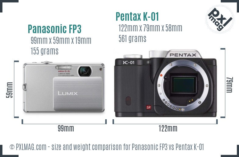 Panasonic FP3 vs Pentax K-01 size comparison