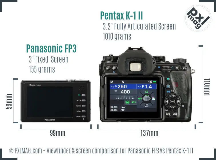 Panasonic FP3 vs Pentax K-1 II Screen and Viewfinder comparison