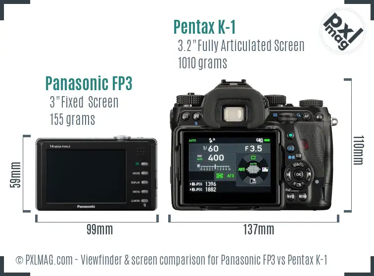 Panasonic FP3 vs Pentax K-1 Screen and Viewfinder comparison