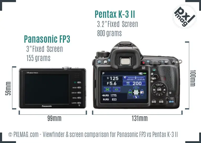 Panasonic FP3 vs Pentax K-3 II Screen and Viewfinder comparison