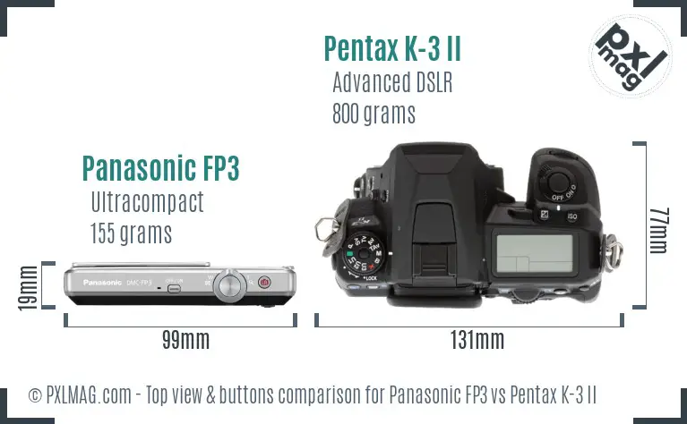Panasonic FP3 vs Pentax K-3 II top view buttons comparison
