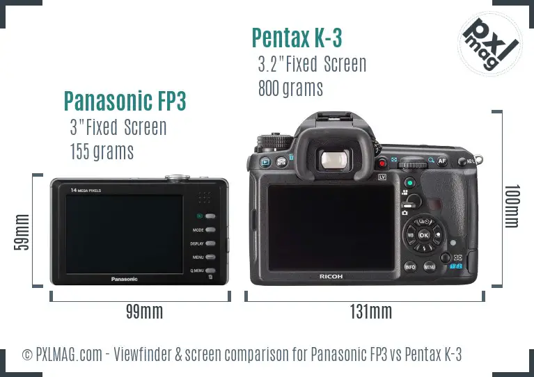 Panasonic FP3 vs Pentax K-3 Screen and Viewfinder comparison