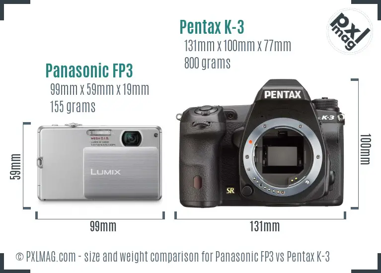 Panasonic FP3 vs Pentax K-3 size comparison