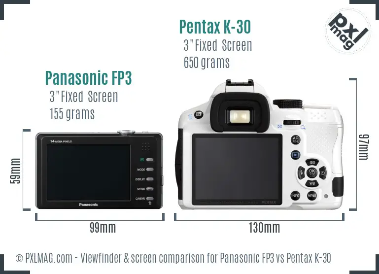 Panasonic FP3 vs Pentax K-30 Screen and Viewfinder comparison