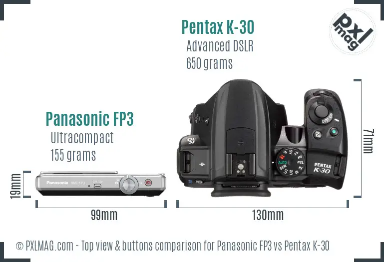 Panasonic FP3 vs Pentax K-30 top view buttons comparison