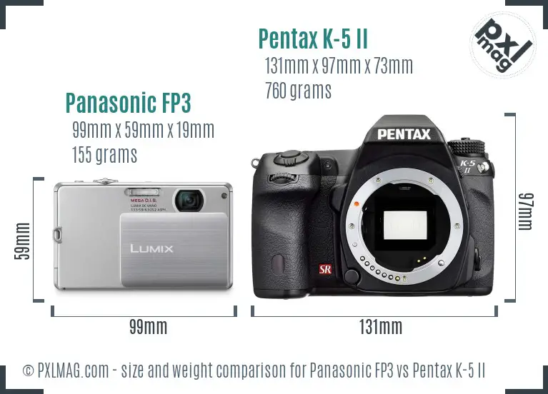 Panasonic FP3 vs Pentax K-5 II size comparison