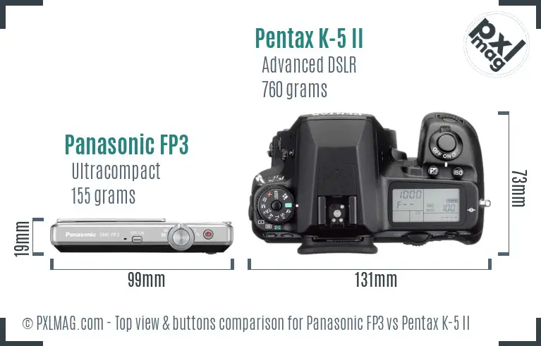 Panasonic FP3 vs Pentax K-5 II top view buttons comparison