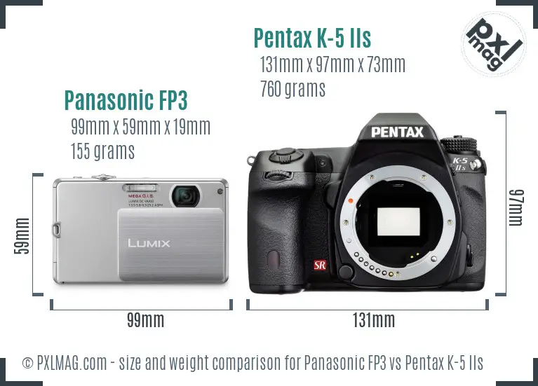 Panasonic FP3 vs Pentax K-5 IIs size comparison