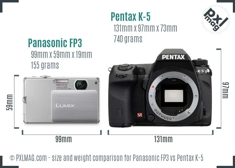 Panasonic FP3 vs Pentax K-5 size comparison