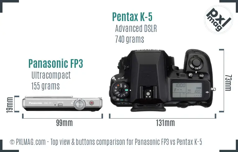 Panasonic FP3 vs Pentax K-5 top view buttons comparison