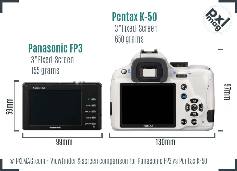 Panasonic FP3 vs Pentax K-50 Screen and Viewfinder comparison