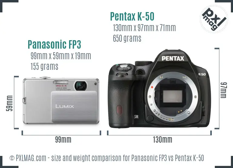 Panasonic FP3 vs Pentax K-50 size comparison