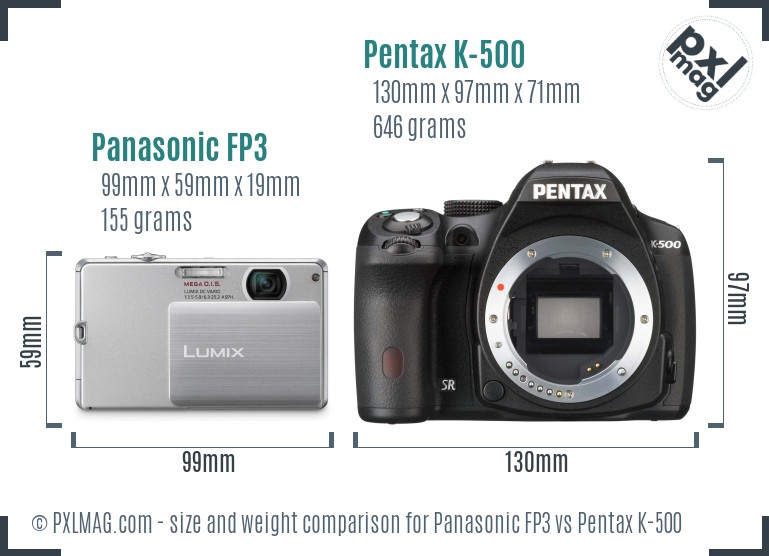 Panasonic FP3 vs Pentax K-500 size comparison