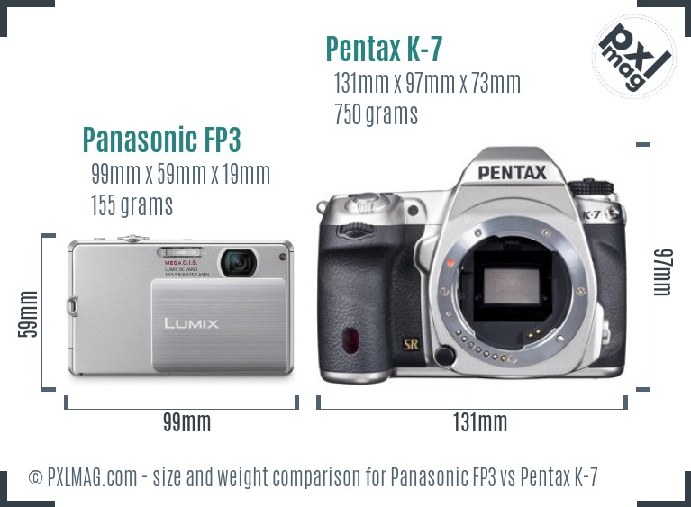 Panasonic FP3 vs Pentax K-7 size comparison