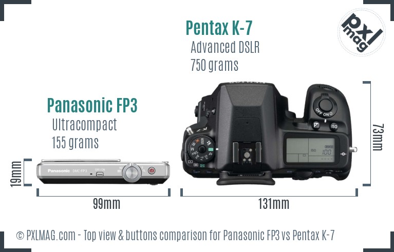 Panasonic FP3 vs Pentax K-7 top view buttons comparison