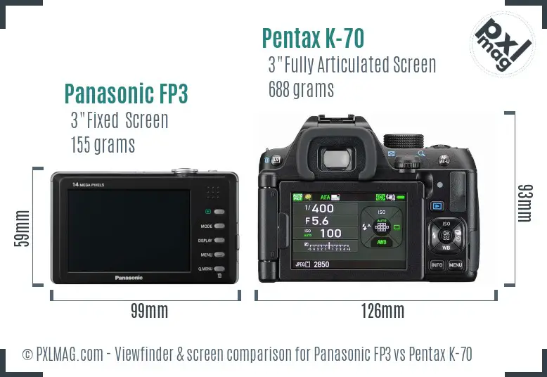 Panasonic FP3 vs Pentax K-70 Screen and Viewfinder comparison