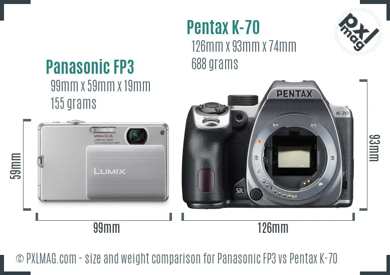 Panasonic FP3 vs Pentax K-70 size comparison