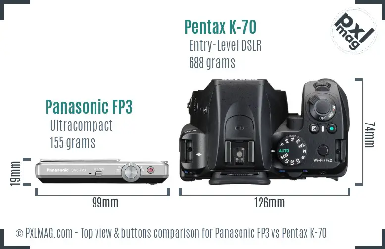 Panasonic FP3 vs Pentax K-70 top view buttons comparison