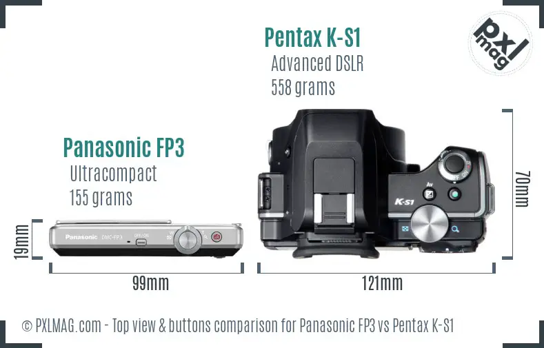Panasonic FP3 vs Pentax K-S1 top view buttons comparison