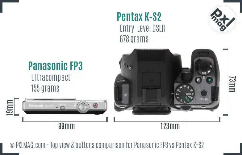 Panasonic FP3 vs Pentax K-S2 top view buttons comparison
