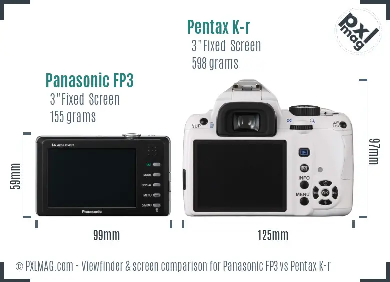 Panasonic FP3 vs Pentax K-r Screen and Viewfinder comparison