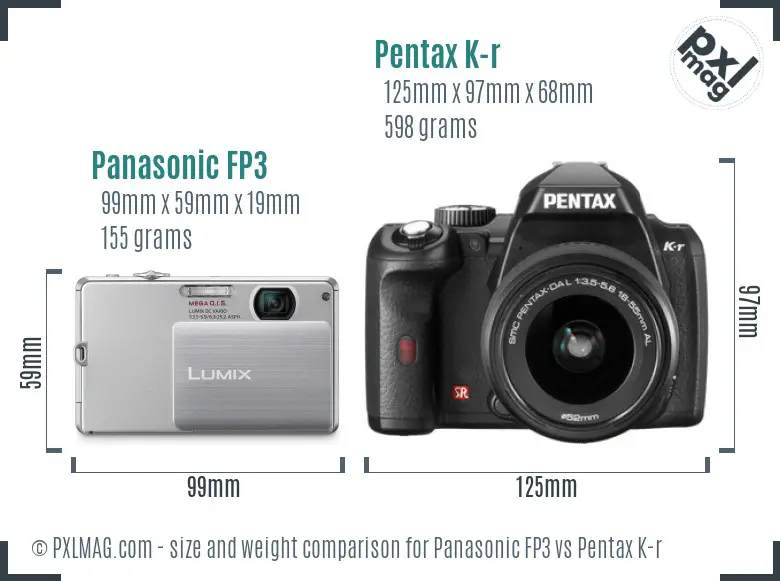 Panasonic FP3 vs Pentax K-r size comparison