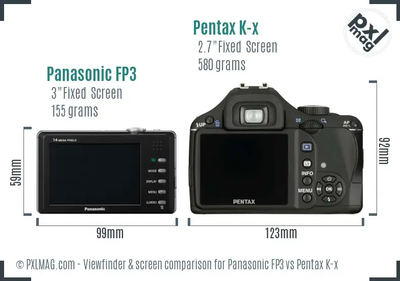 Panasonic FP3 vs Pentax K-x Screen and Viewfinder comparison