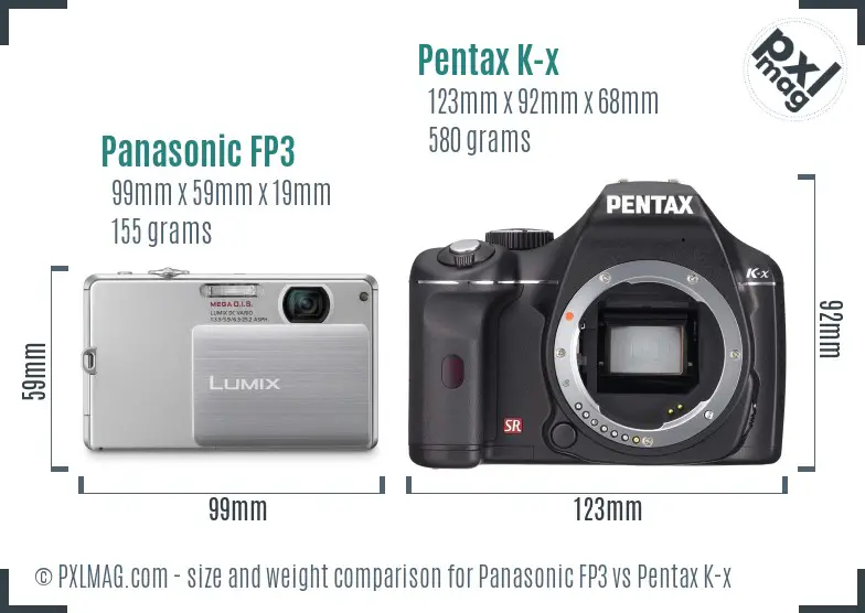 Panasonic FP3 vs Pentax K-x size comparison