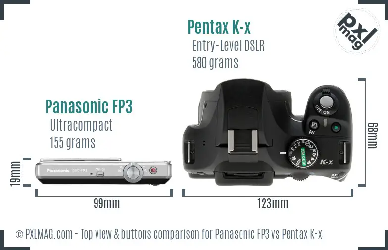 Panasonic FP3 vs Pentax K-x top view buttons comparison