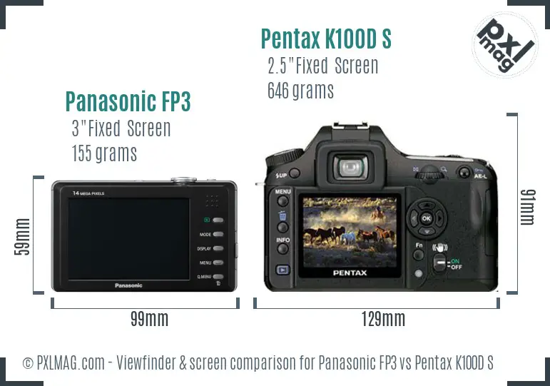 Panasonic FP3 vs Pentax K100D S Screen and Viewfinder comparison