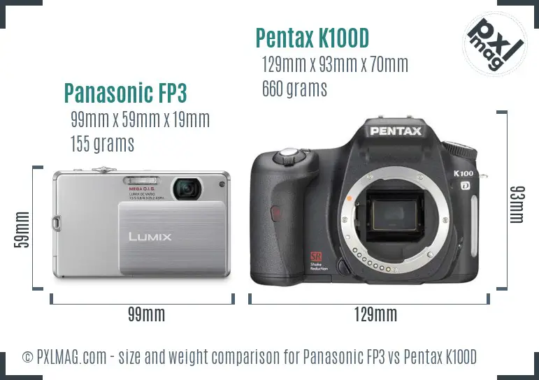 Panasonic FP3 vs Pentax K100D size comparison