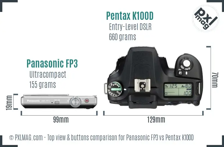 Panasonic FP3 vs Pentax K100D top view buttons comparison
