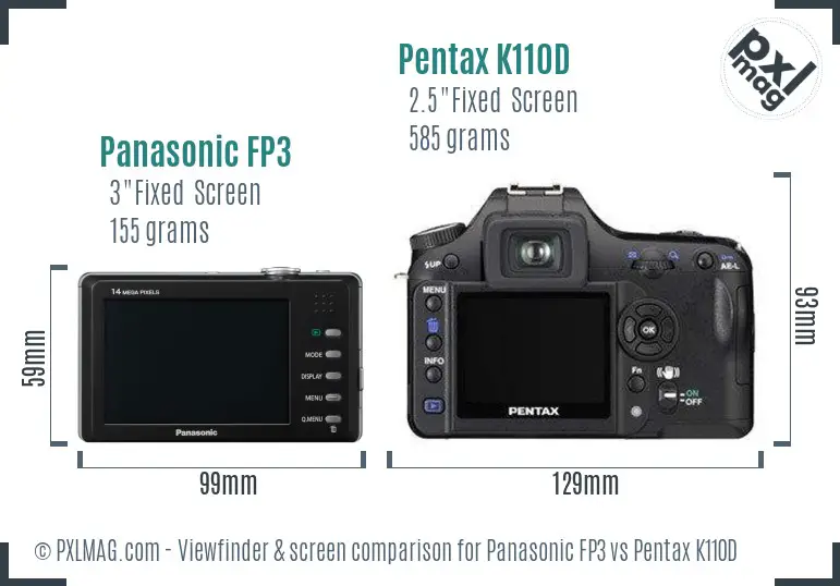 Panasonic FP3 vs Pentax K110D Screen and Viewfinder comparison
