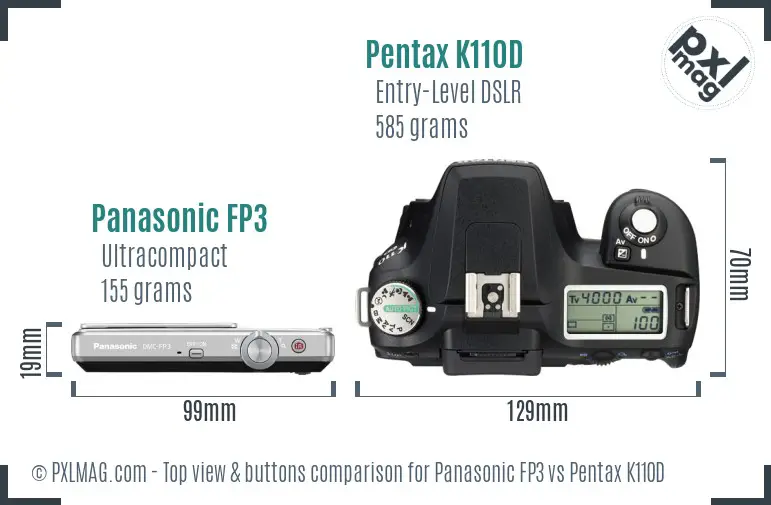 Panasonic FP3 vs Pentax K110D top view buttons comparison