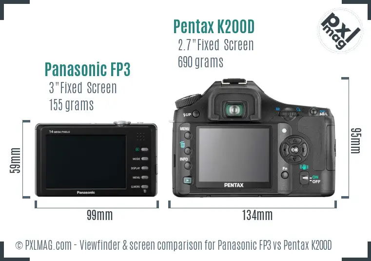 Panasonic FP3 vs Pentax K200D Screen and Viewfinder comparison