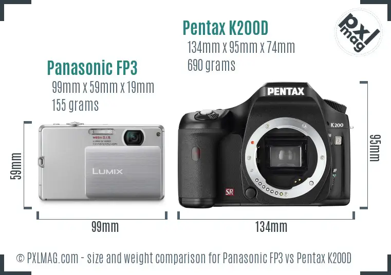 Panasonic FP3 vs Pentax K200D size comparison