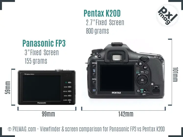 Panasonic FP3 vs Pentax K20D Screen and Viewfinder comparison