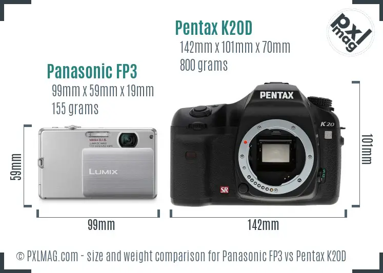 Panasonic FP3 vs Pentax K20D size comparison