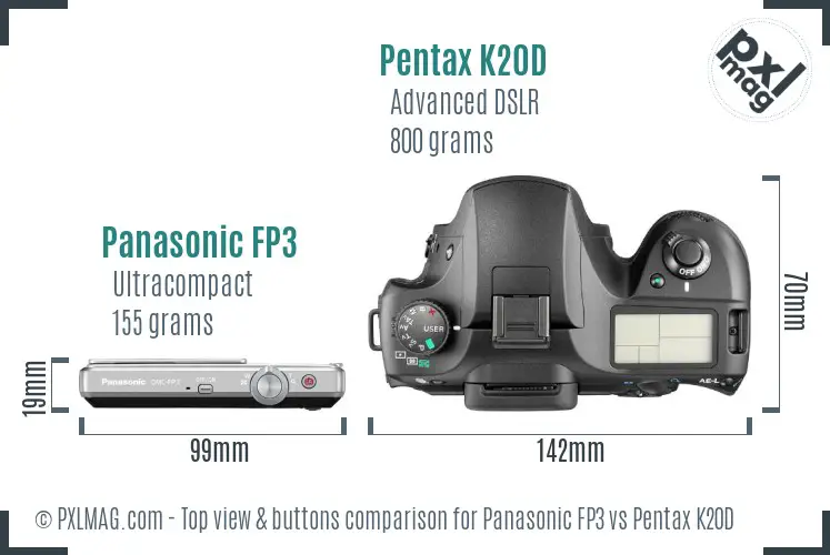 Panasonic FP3 vs Pentax K20D top view buttons comparison