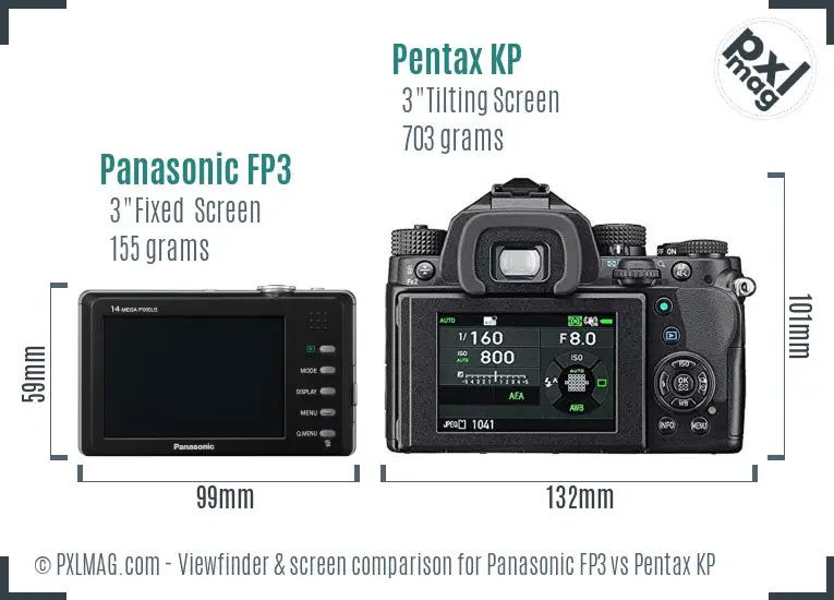 Panasonic FP3 vs Pentax KP Screen and Viewfinder comparison