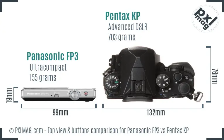 Panasonic FP3 vs Pentax KP top view buttons comparison