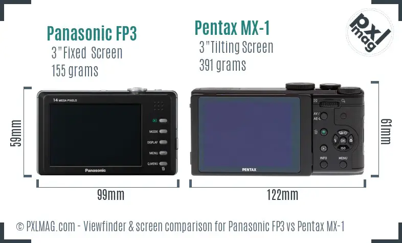Panasonic FP3 vs Pentax MX-1 Screen and Viewfinder comparison